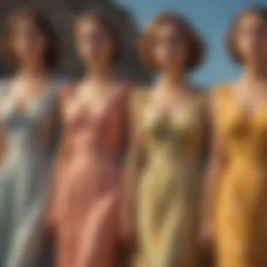 Historical depiction of sun dresses showcasing their evolution through the decades.