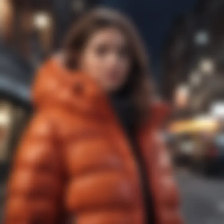 Stylish puffer coat in urban setting