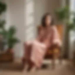 A serene setting featuring cozy summer loungewear draped elegantly on a vintage chair.