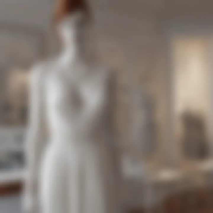 Elegant cool white dress on a mannequin in a boutique setting