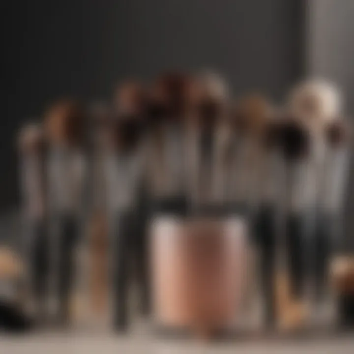 Elegant visual of makeup brushes arranged artfully on a vanity