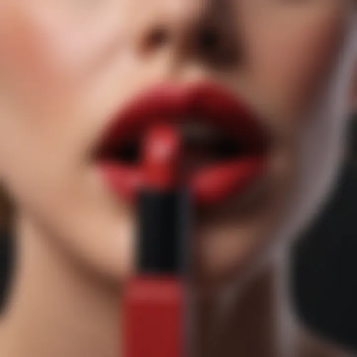 Artistic representation of lipstick application on a canvas.