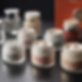 A close-up of various pimple creams arranged aesthetically