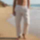 Stylish linen beach pants displayed on a sandy beach