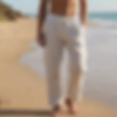 Stylish linen beach pants displayed on a sandy beach