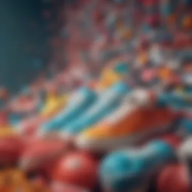 Oversized Sneakers Collection A vibrant assortment of oversized sneakers displayed on a colorful backdrop.