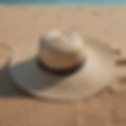 Elegant Gucci floppy beach hat on a sandy beach