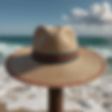Gucci Hat Against Ocean Waves Gucci floppy beach hat displayed against a backdrop of ocean waves