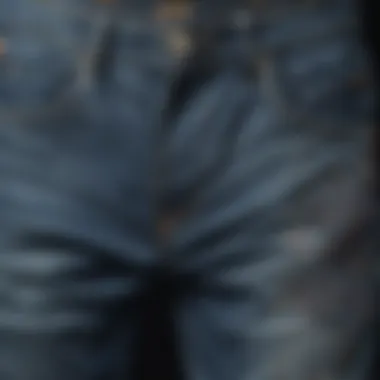 Close-up of stylish baggy jeans with unique patterns