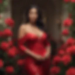 Kim Kardashian surrounded by roses in a lavish setting