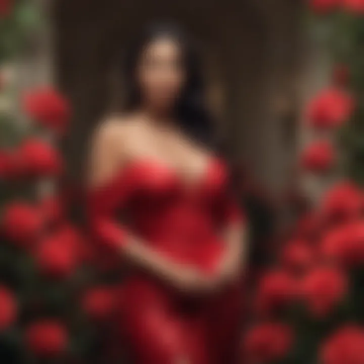 Kim Kardashian surrounded by roses in a lavish setting