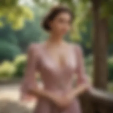Elegance in Every Environment Chic outdoor setting featuring a classic dress with sleeves worn elegantly