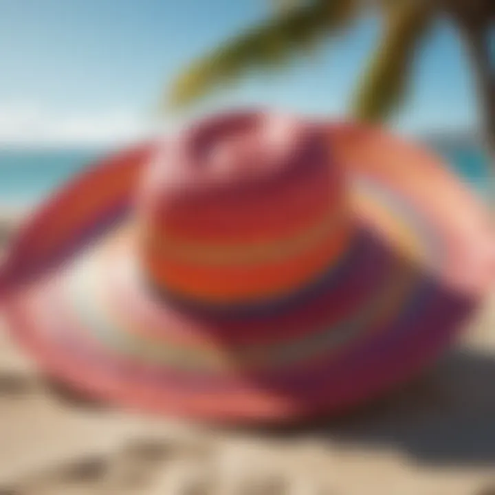 Colorful straw hat with vibrant beach background