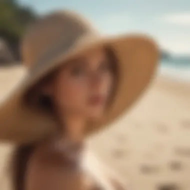 Elegant wide-brimmed sun hat on sandy beach