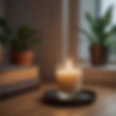 Scented Candle in a Reading Nook A scented candle illuminating a serene reading nook