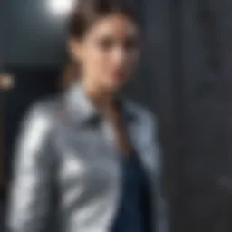 Stylish silver jacket paired with casual denim