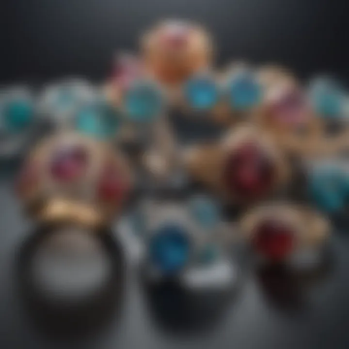 A collection of elegant gemstone rings arranged artistically