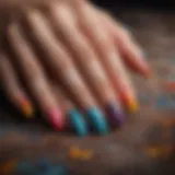 A stunning display of artistic nail designs showcasing vibrant colors and intricate patterns.