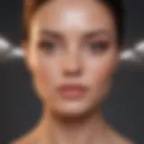 Close-up of LED facial treatment device emitting various light wavelengths