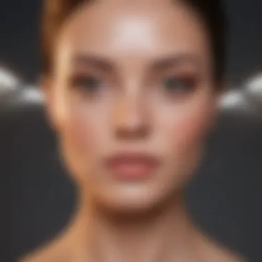 Close-up of LED facial treatment device emitting various light wavelengths