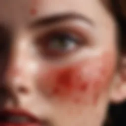 Close-up of red spots on facial skin