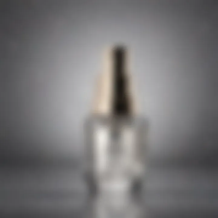 A close-up of a luxurious facial serum bottle reflecting light.