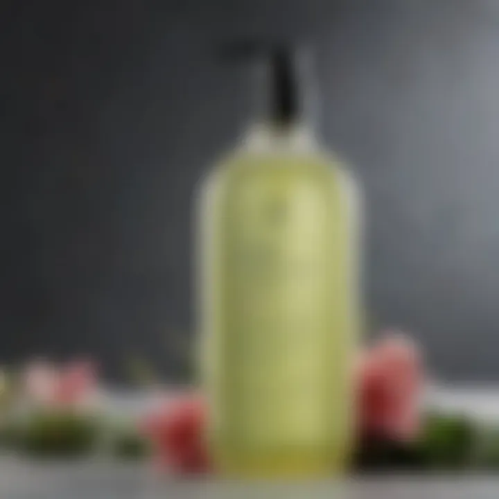 Close-up of luxurious treatment shampoo with botanical elements