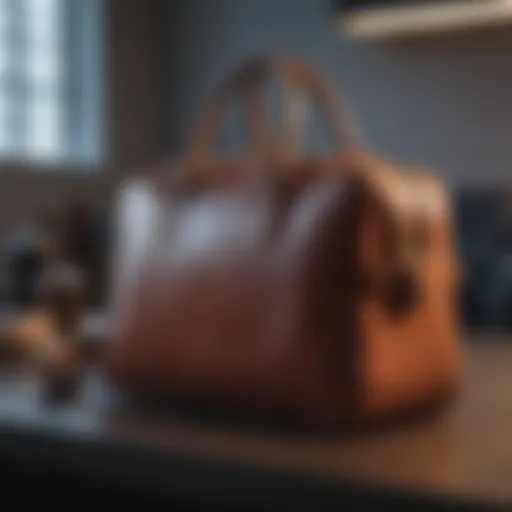 Sleek leather bag placed on a modern office desk