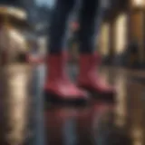 Stylish walking rain boots displayed in a modern setting.