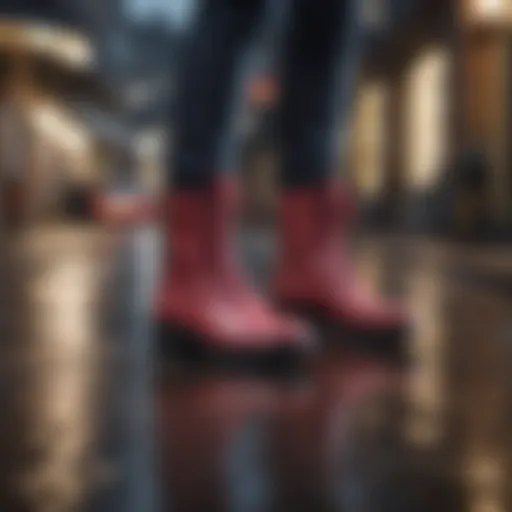 Stylish walking rain boots displayed in a modern setting.