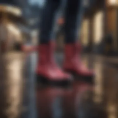 Contemporary Design of Walking Rain Boots Stylish walking rain boots displayed in a modern setting.
