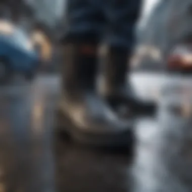 Innovative Materials for Optimal Performance Close-up of waterproof materials used in walking rain boots.